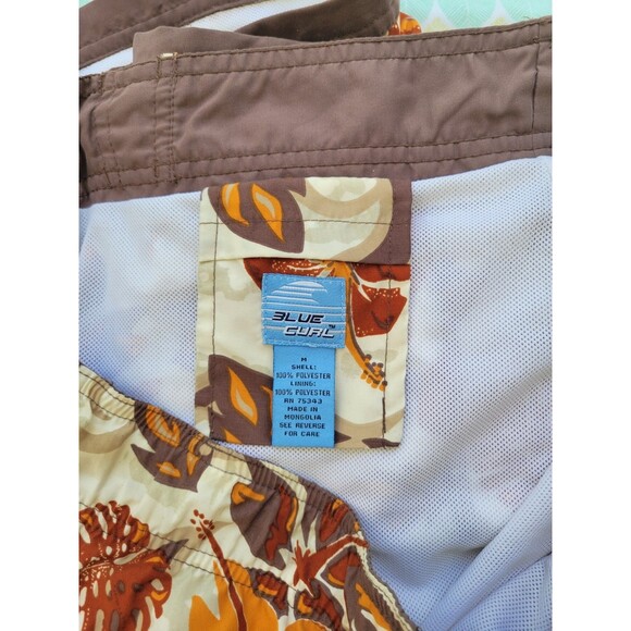 Blue Curl Bermuda Board Shorts M Brown Hawaiian Print - Picture 3 of 3
